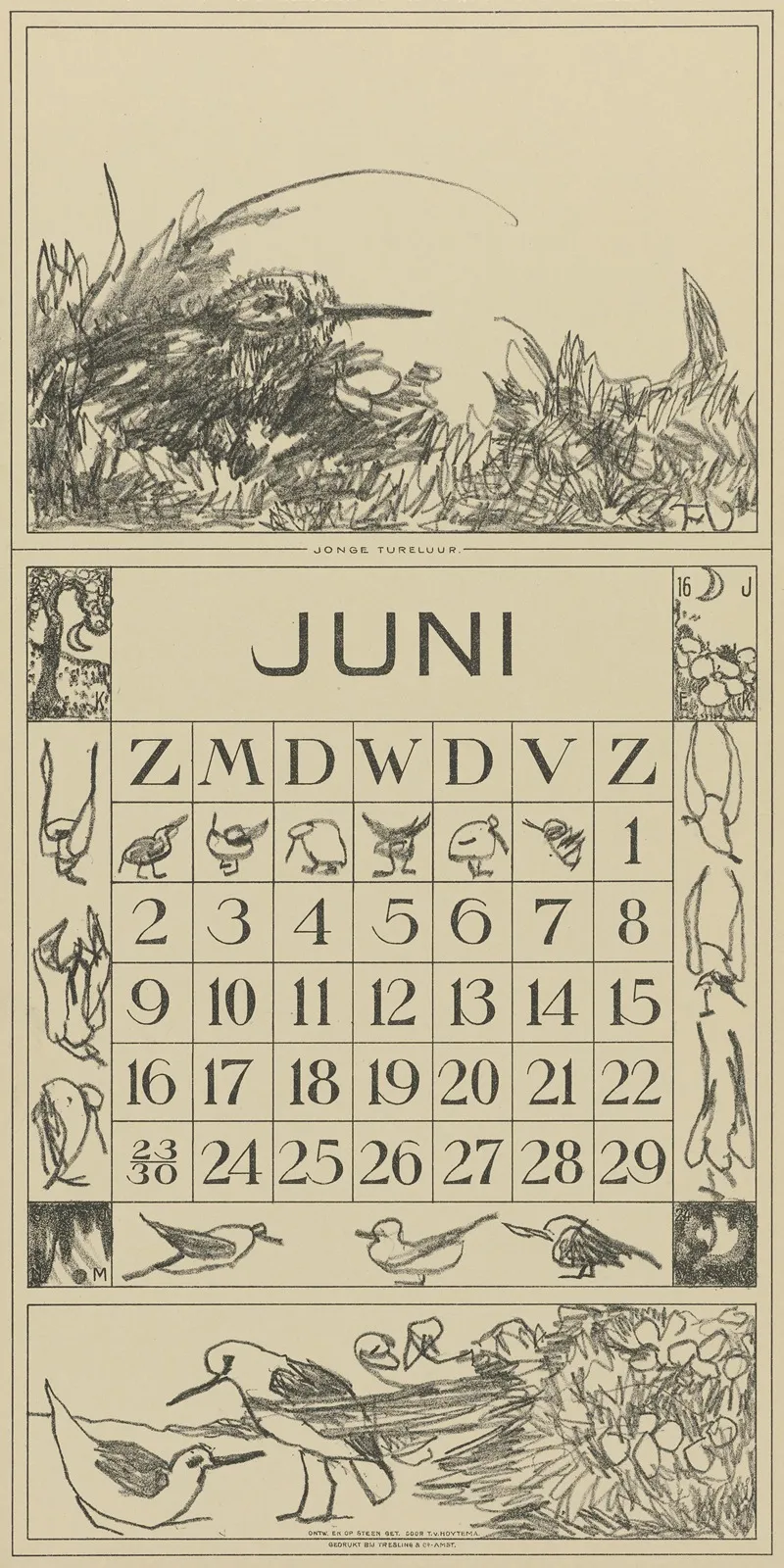 Kalenderblad Juni Met Tureluur In Het Gras