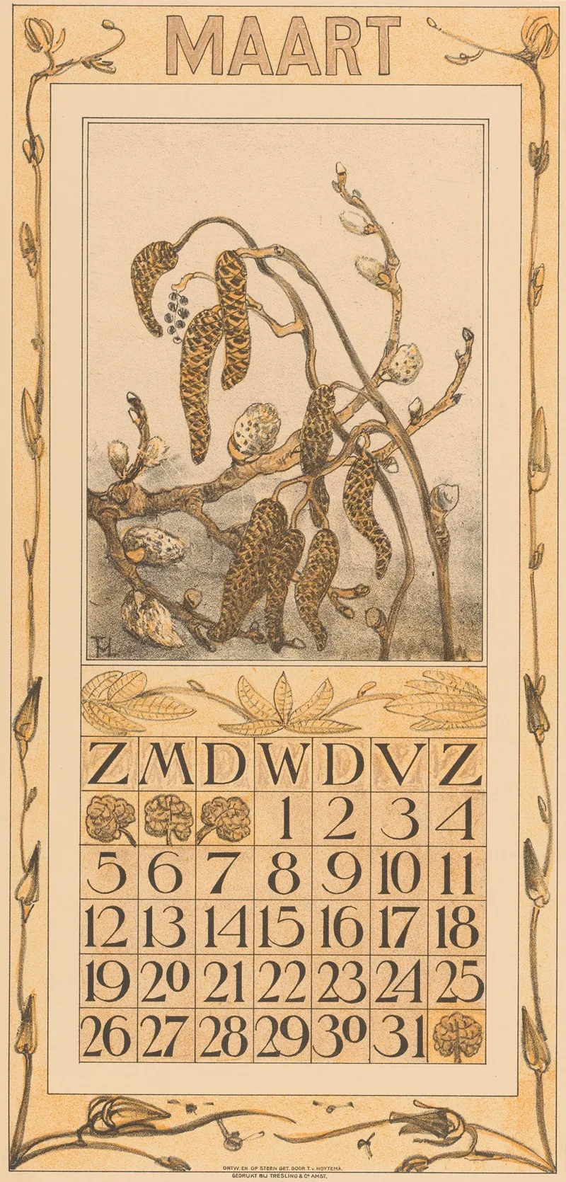 Kalenderblad Maart Met Elzenkatjes