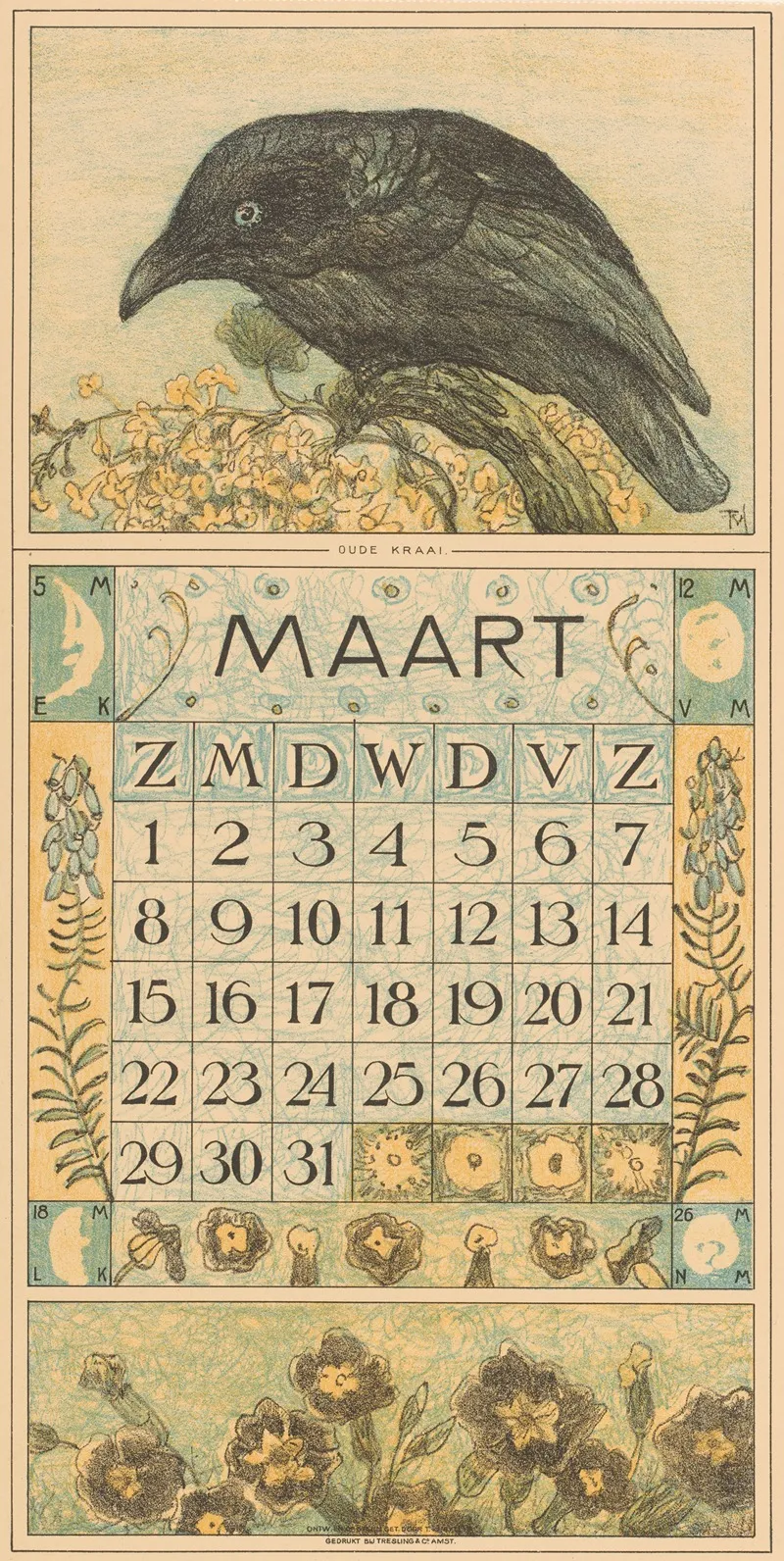 Kalenderblad Maart Met Kraai