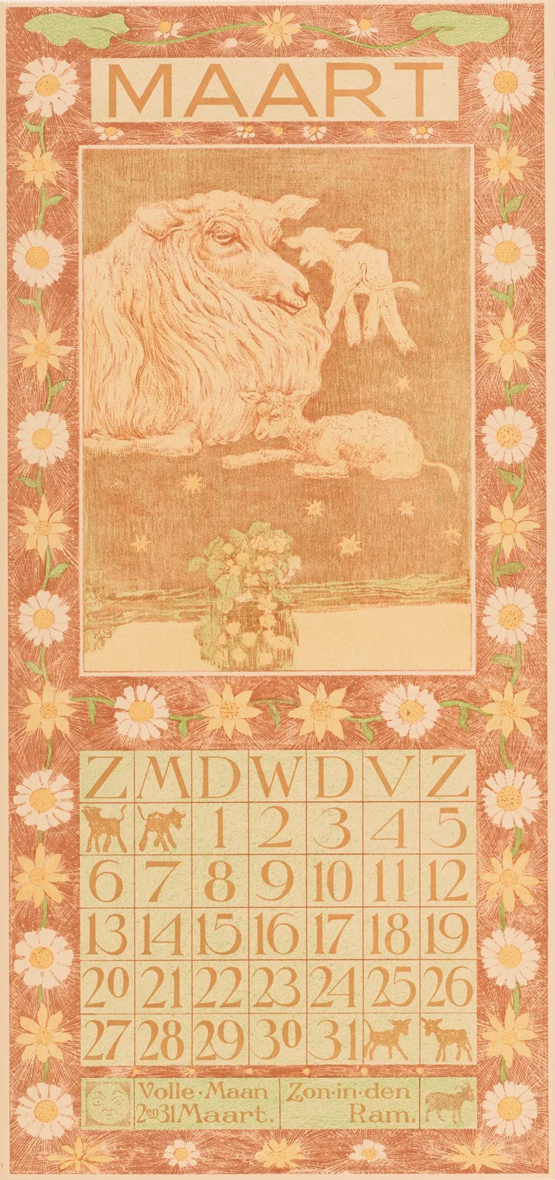 Kalenderblad Maart Met Schaap En Lammeren
