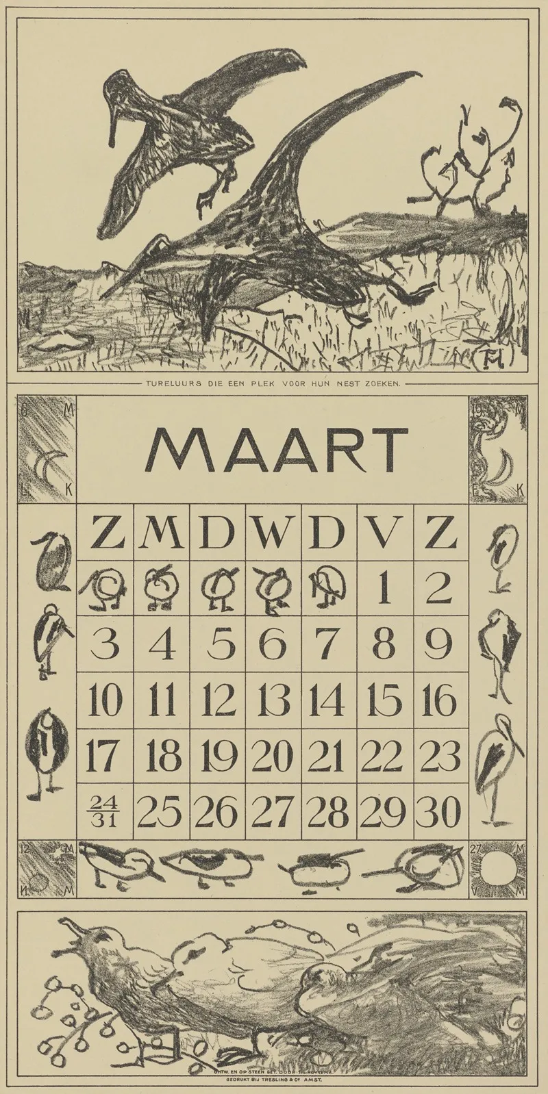 Kalenderblad Maart Met Tureluurs