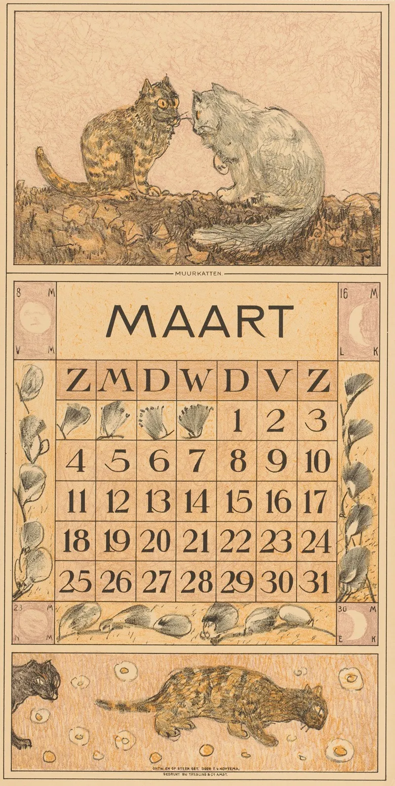 Kalenderblad Maart Met Twee Katten
