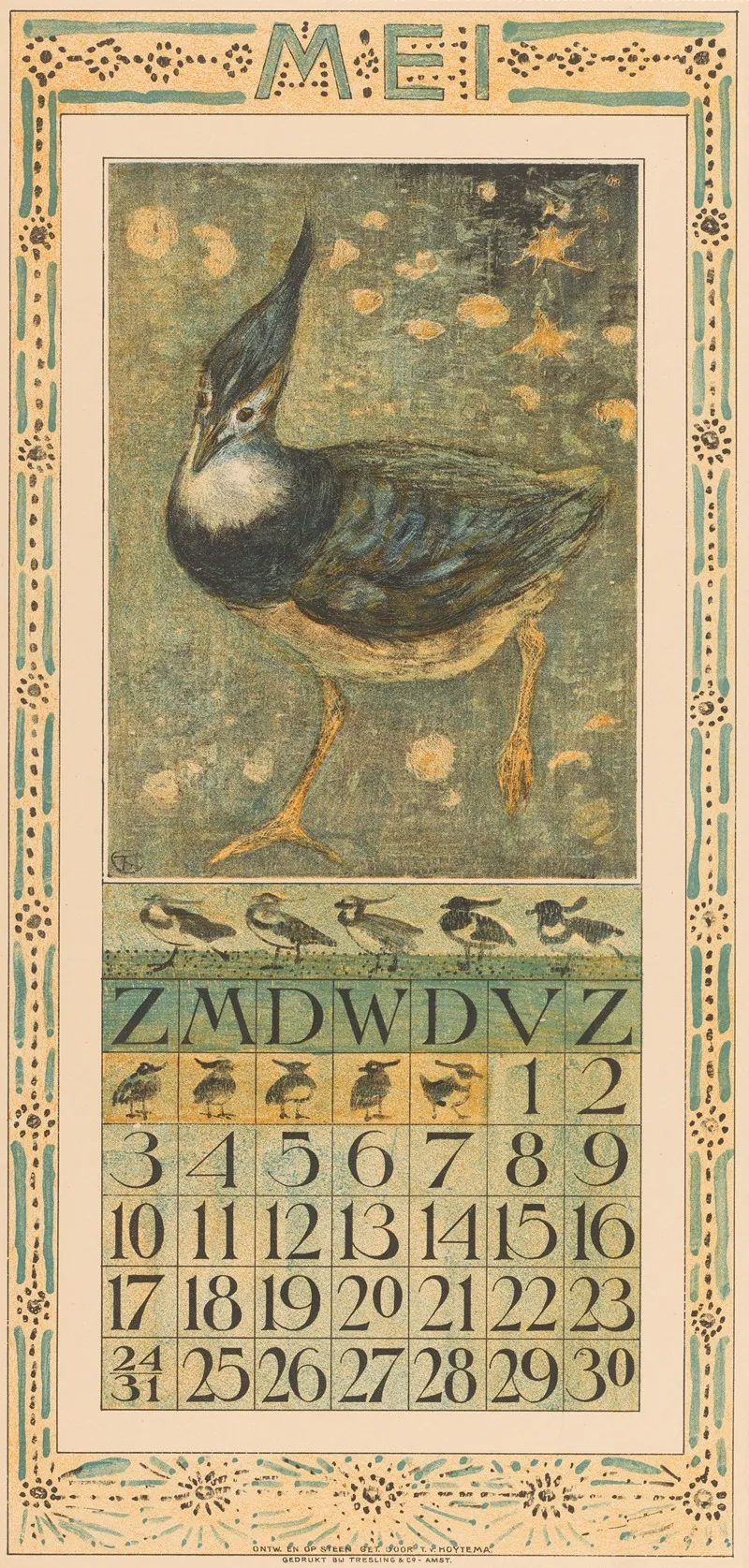Kalenderblad Mei Met Kievit
