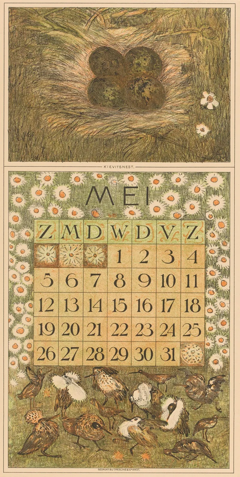 Kalenderblad Mei Met Kievitsnest