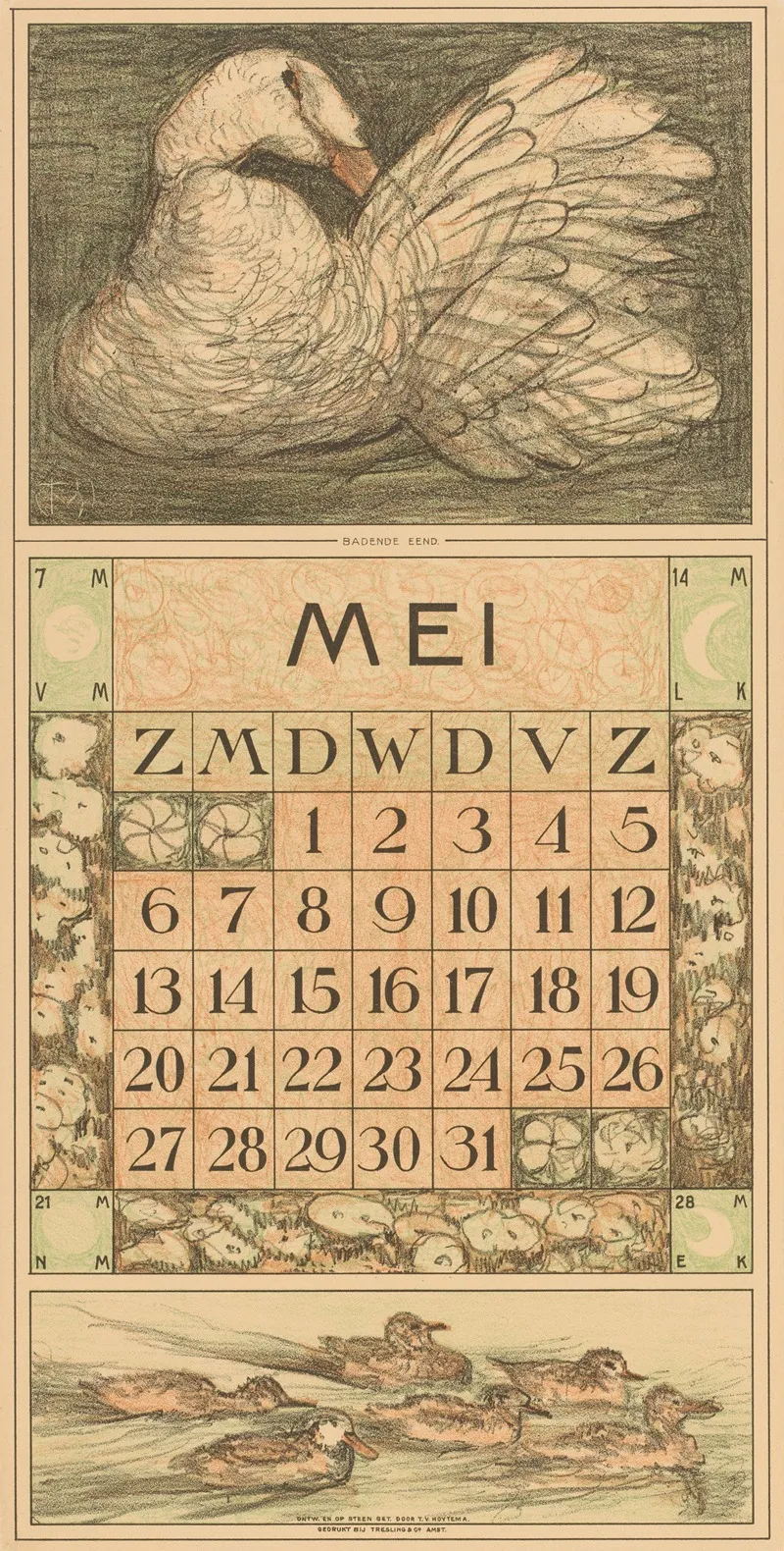 Kalenderblad Mei Met Witte Eend