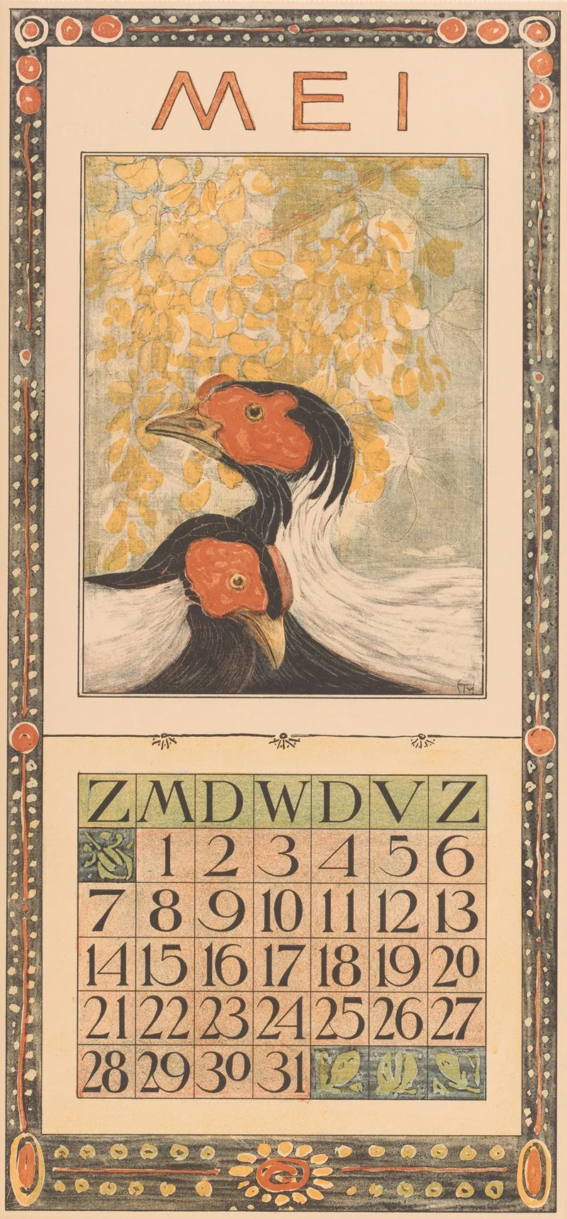 Kalenderblad Mei Met Zilverfraisanten