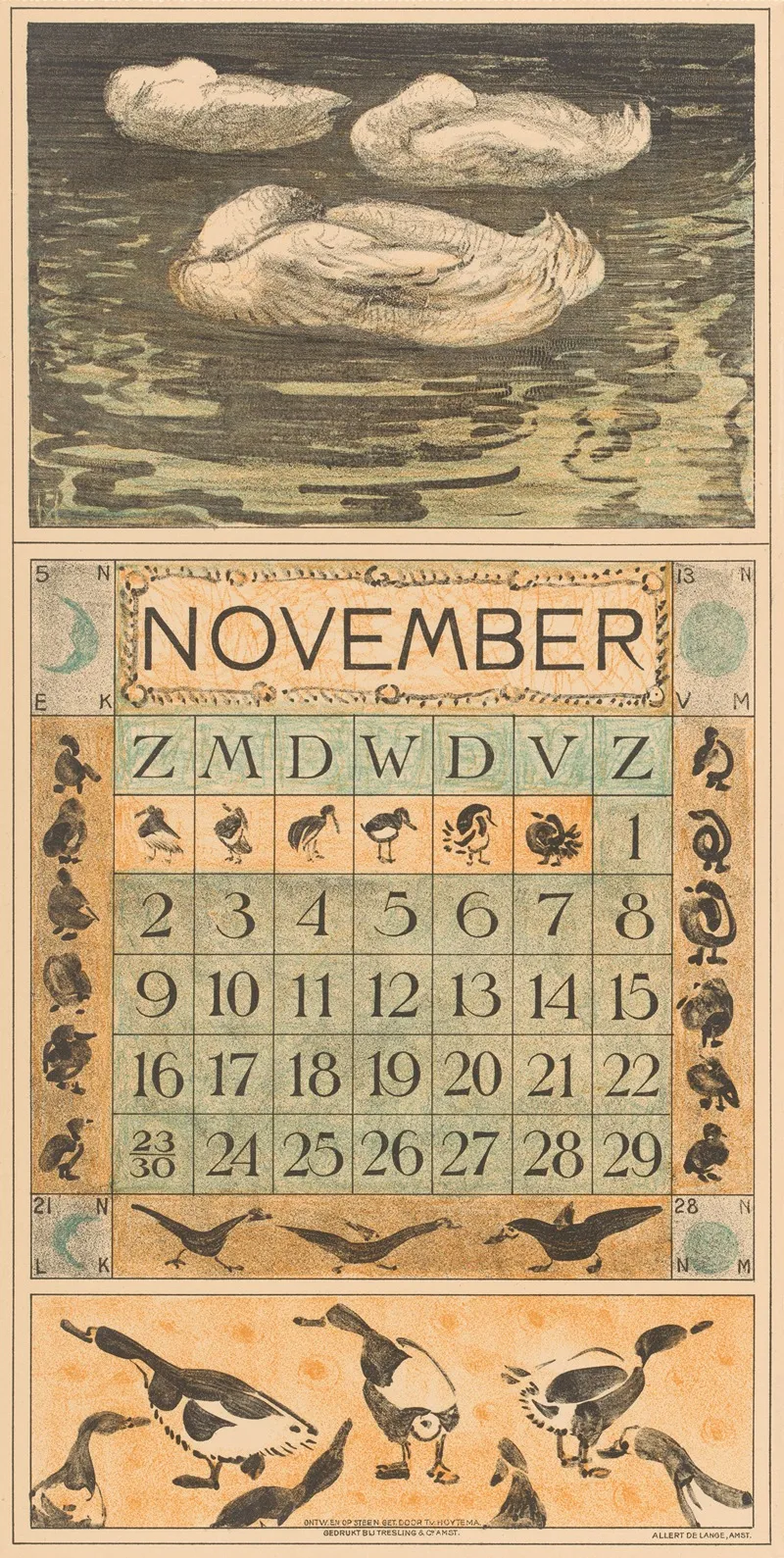 Kalenderblad November Met Drie Slapende Eenden