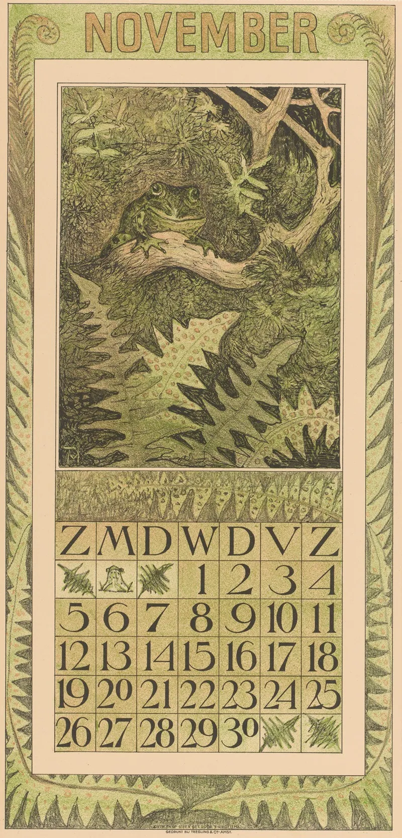 Kalenderblad November Met Kikker