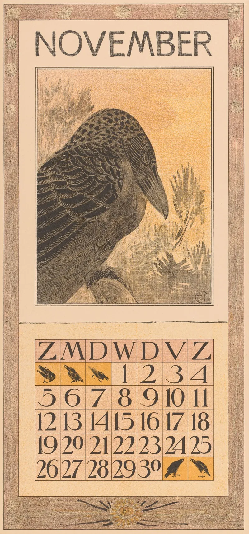 Kalenderblad November Met Kraai
