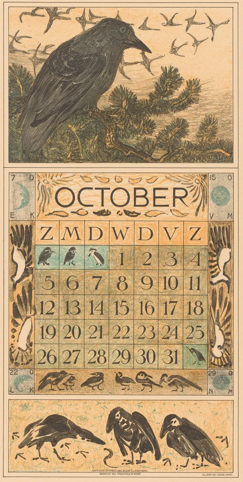 Kalenderblad Oktober Met Kraai