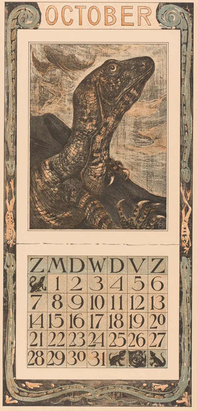 Kalenderblad Oktober Met Leguaan