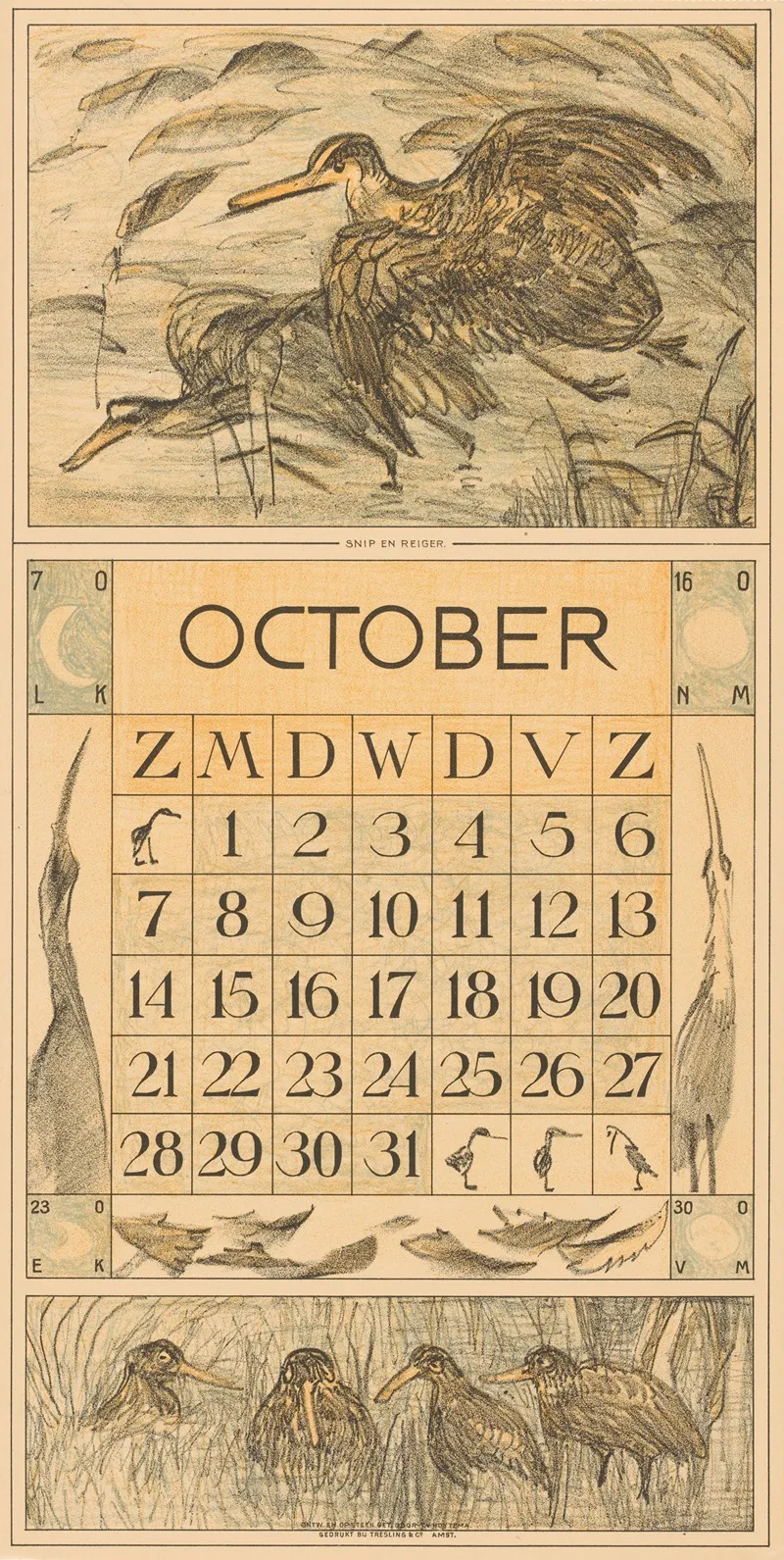 Kalenderblad Oktober Met Snip En Reiger