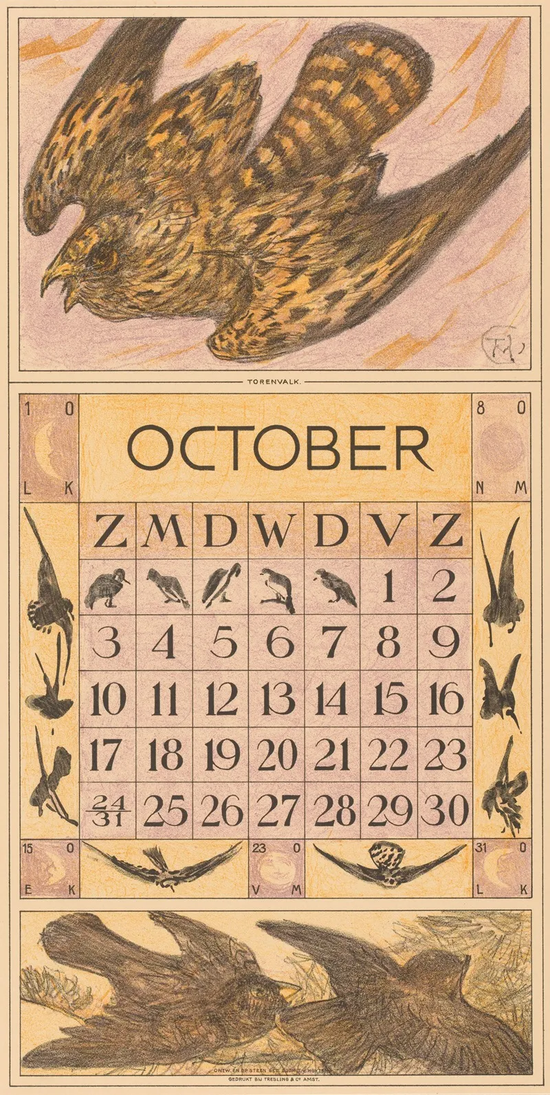 Kalenderblad Oktober Met Torenvalk