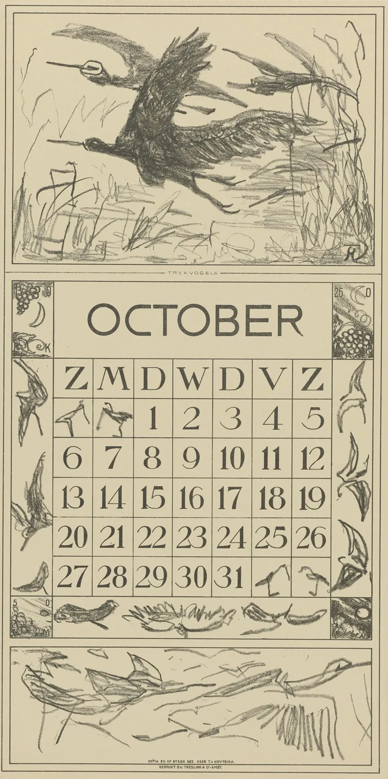 Kalenderblad Oktober Met Trekvogels 2