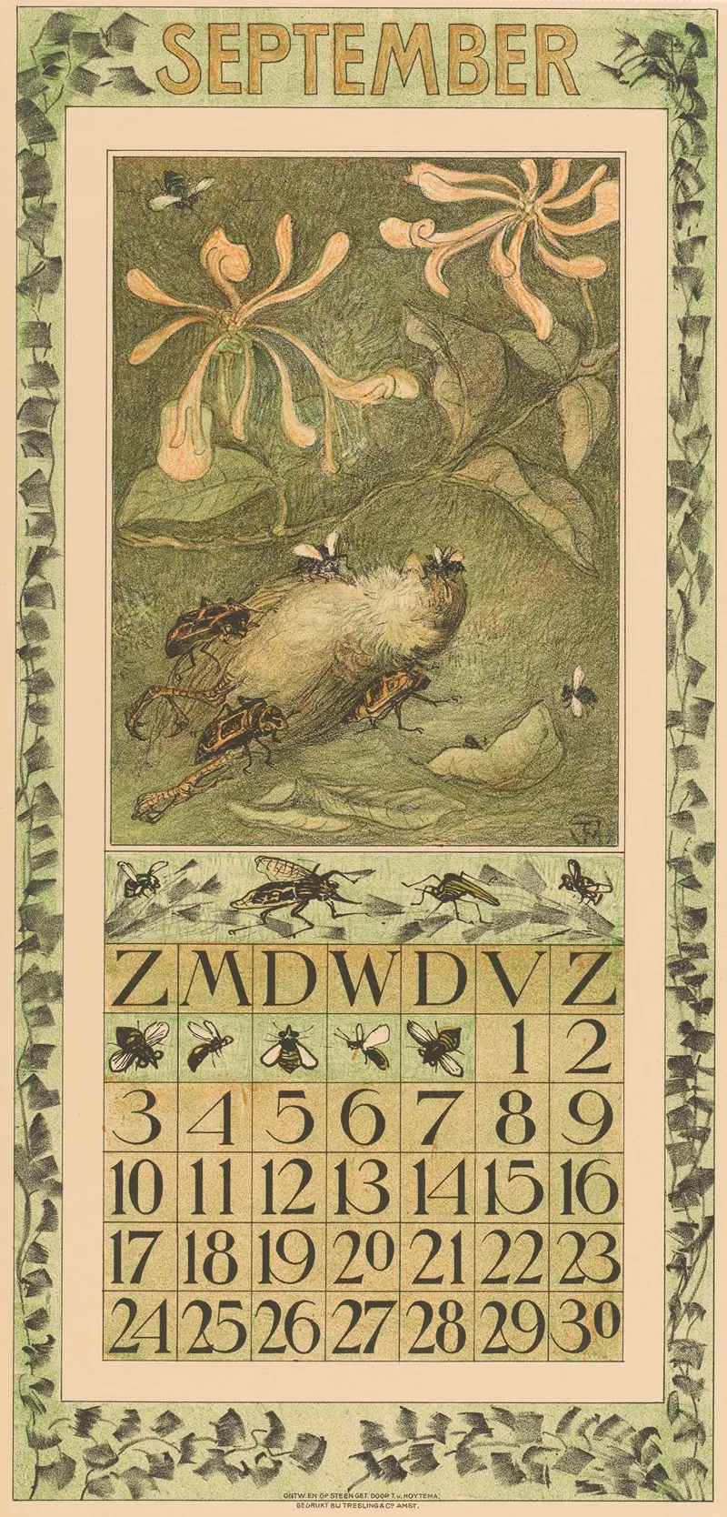 Kalenderblad September Met Dode Mus En Kevers