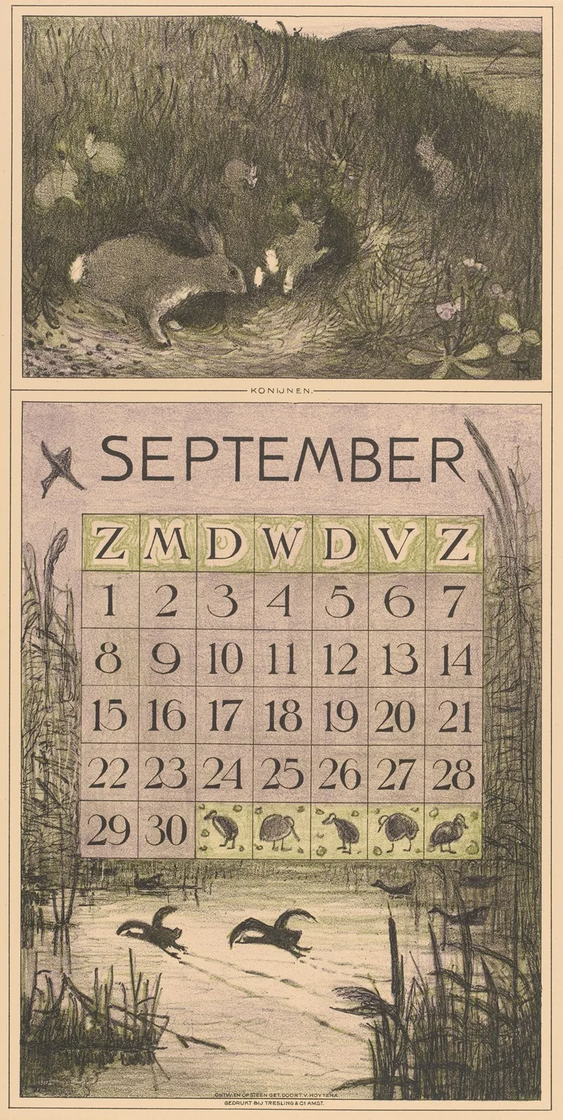 Kalenderblad September Met Konijnen 2