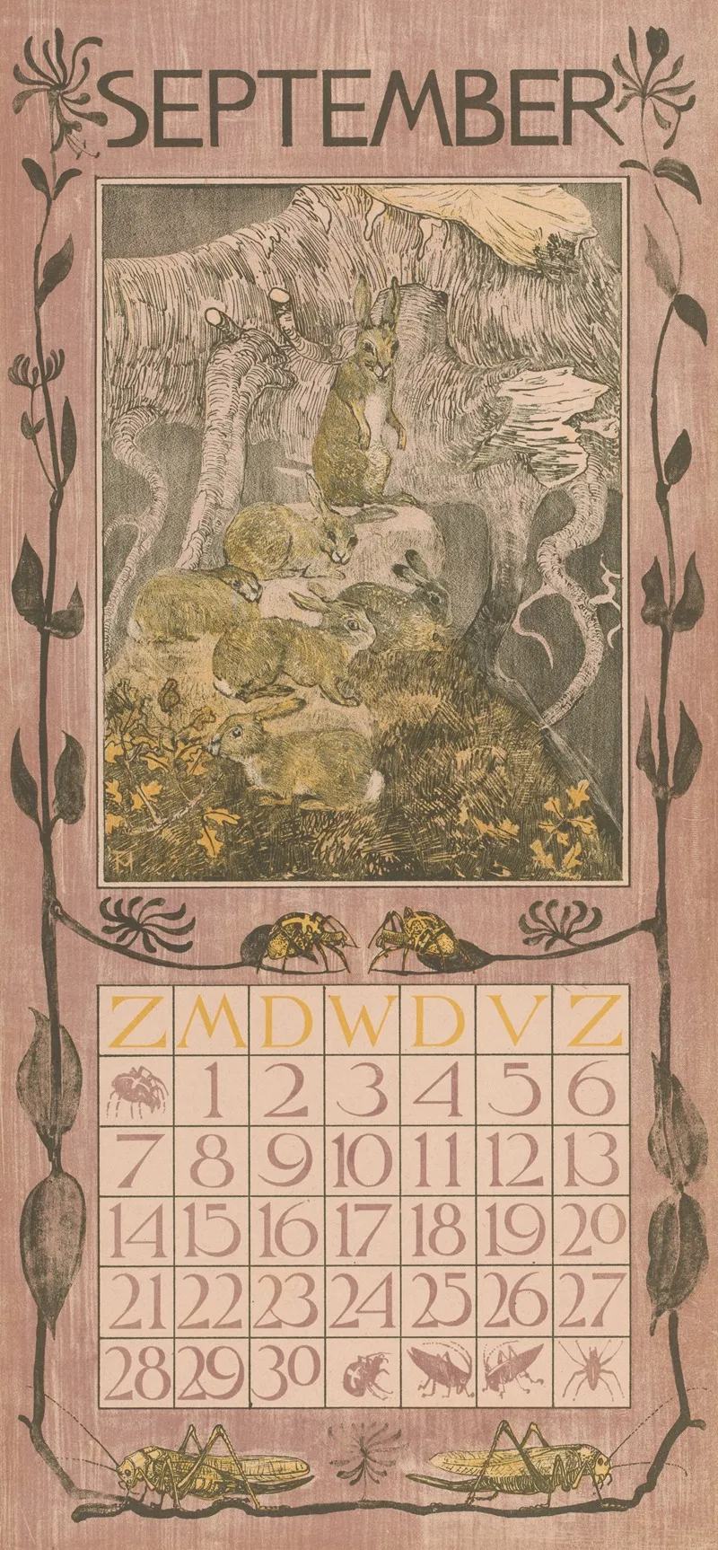 Kalenderblad September Met Konijnen