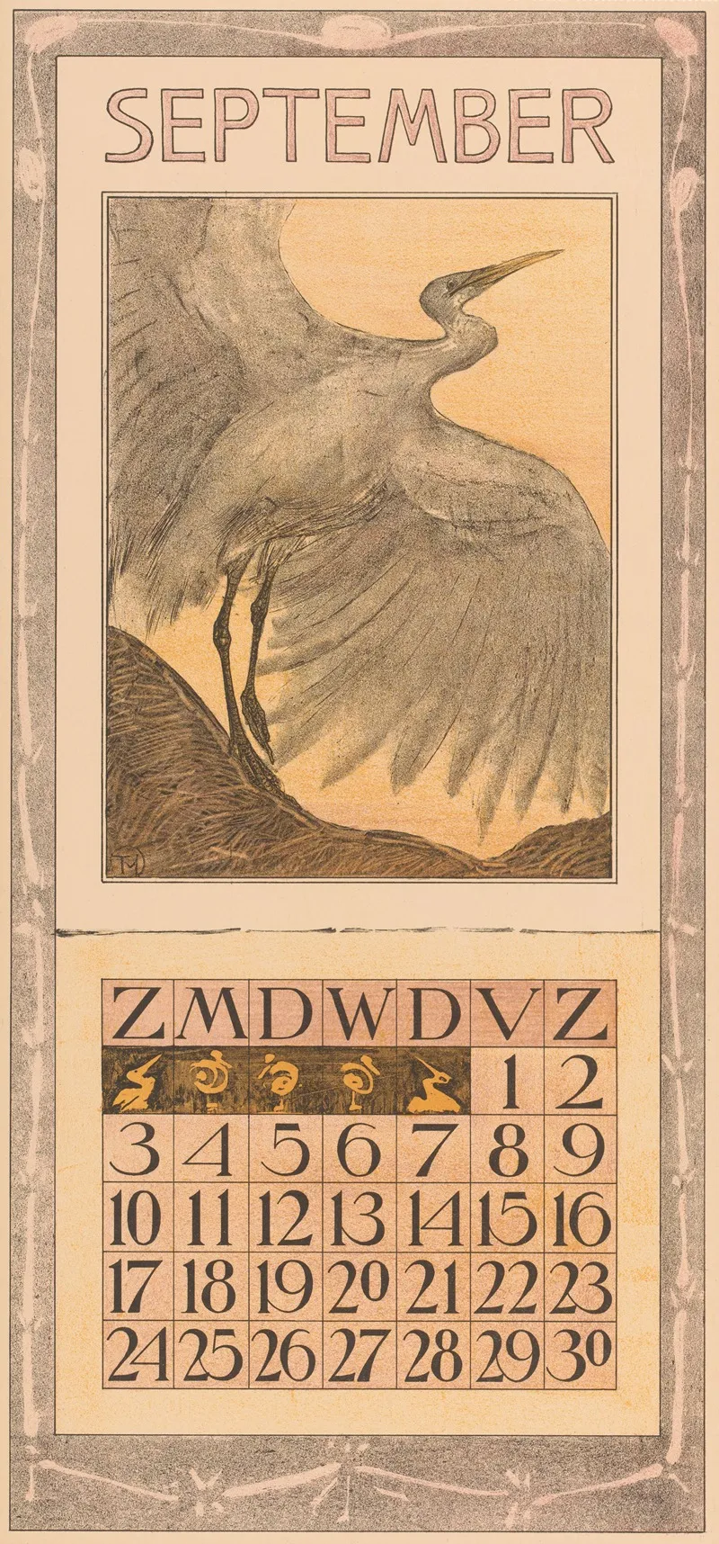 Kalenderblad September Met Zilverreiger