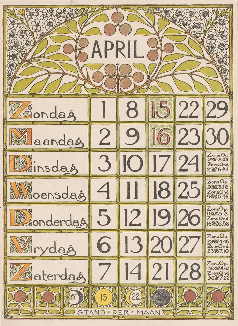 Kalenderblad Voor April 1900