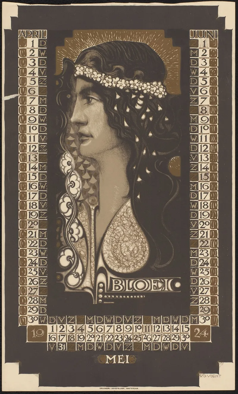Kalenderblad Voor April Tot En Met Juni 1924 Wall Art by Nicolaas van de Vecht - High-Resolution Digital Print