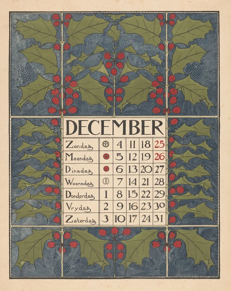 Kalenderblad Voor December 1898