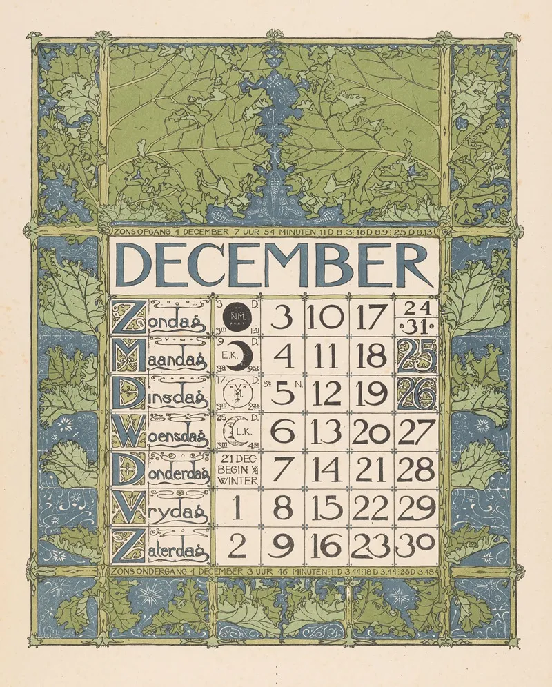 Kalenderblad Voor December 1899