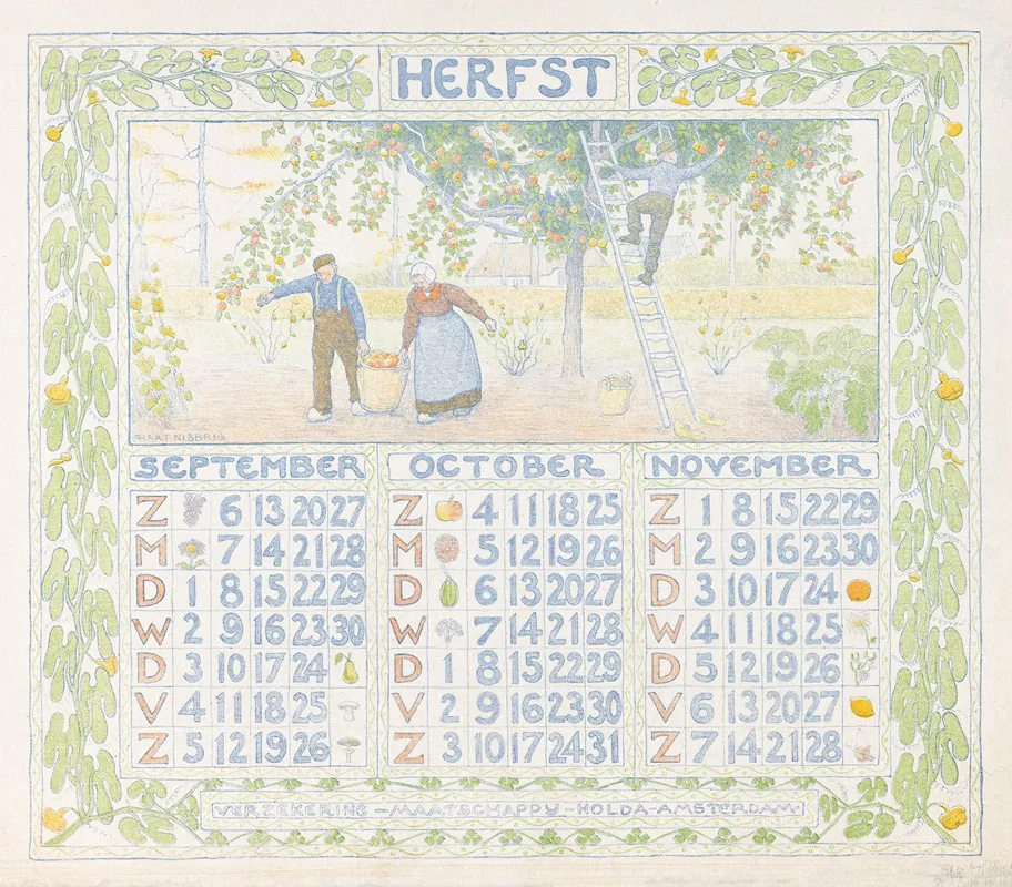 Kalenderblad Voor Herfst 1904 Van De Verzekering Maatschappij Holda In Amsterdam