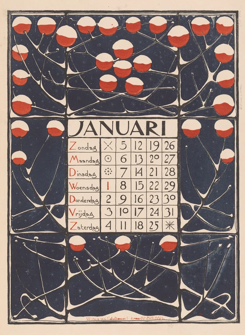 Kalenderblad Voor Januari 1896