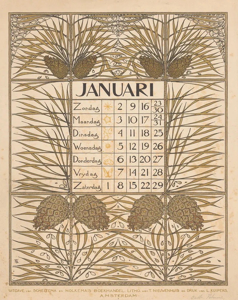 Kalenderblad Voor Januari 1898