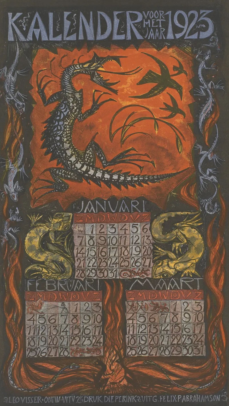 Kalenderblad Voor Januari Tot En Met Maart 1923 Wall Art by Leo Visser - High-Resolution Digital Print