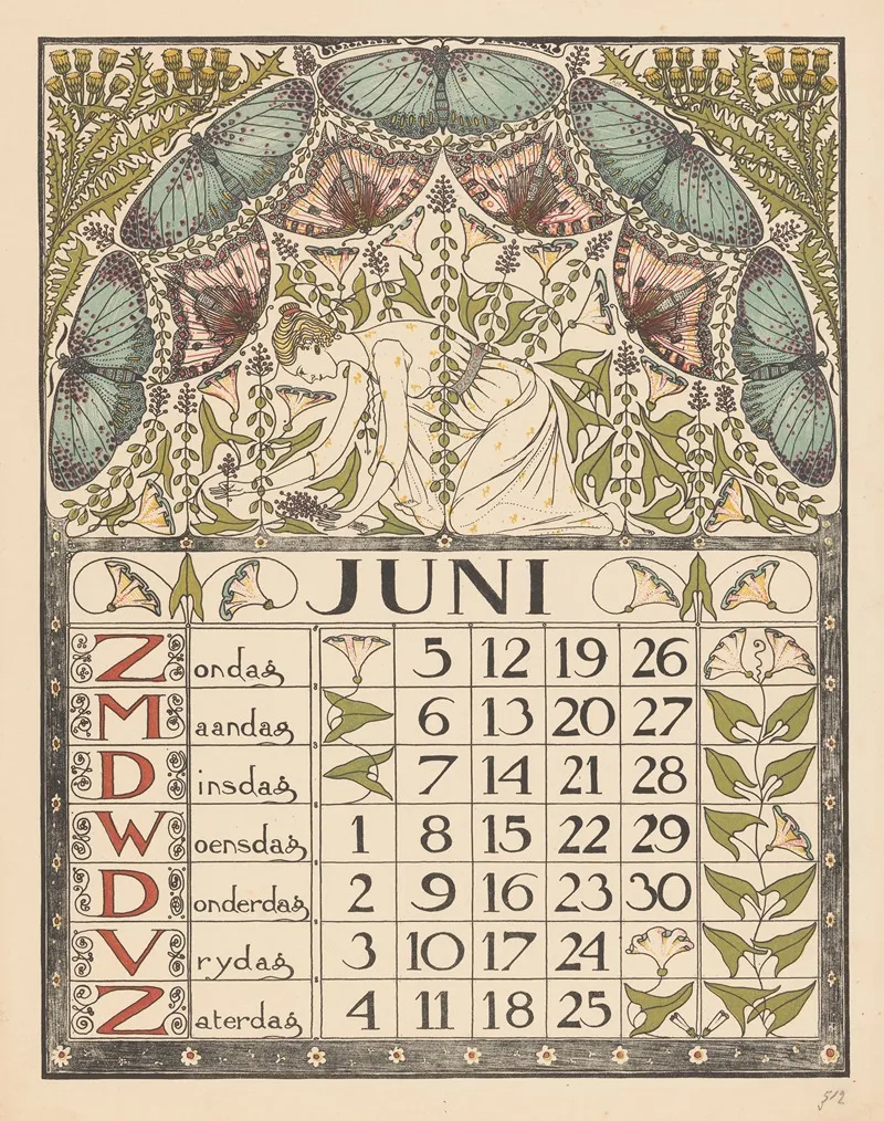 Kalenderblad Voor Juni 1898