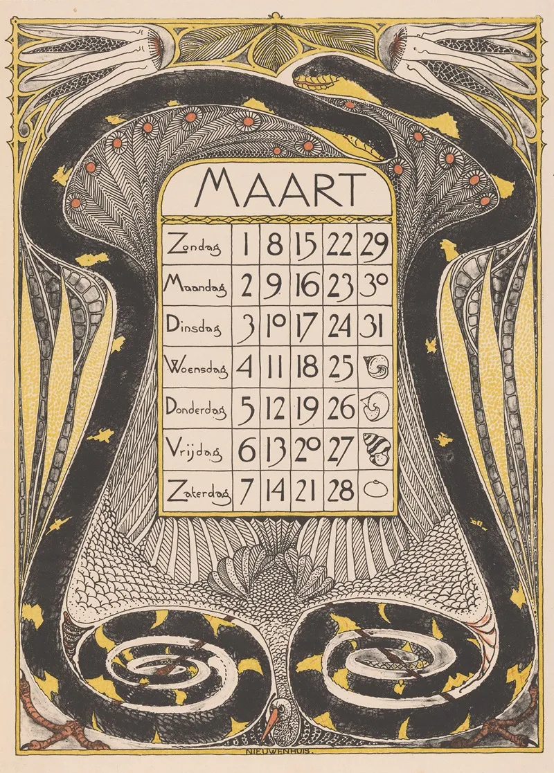 Kalenderblad Voor Maart 1896