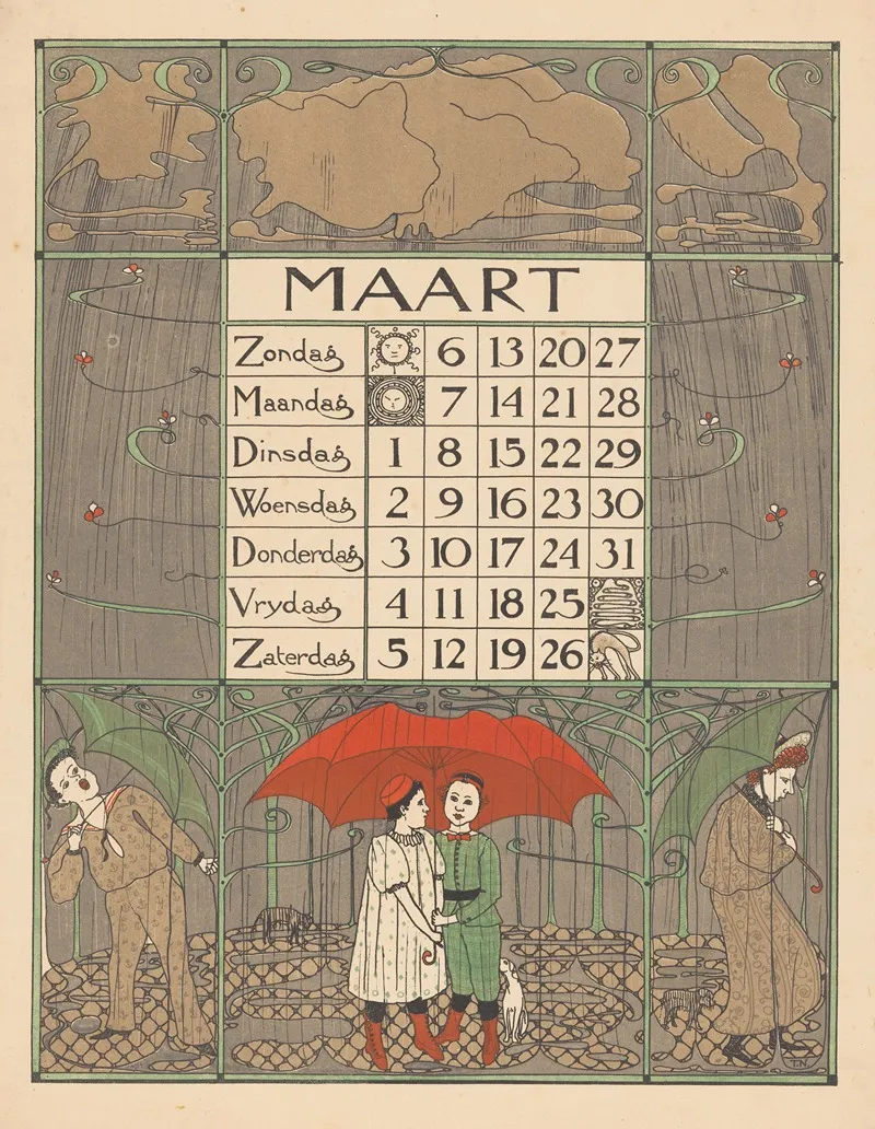 Kalenderblad Voor Maart 1898