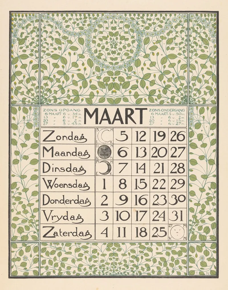 Kalenderblad Voor Maart 1899