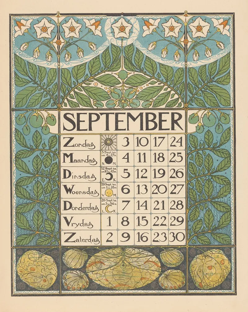Kalenderblad Voor September 1899