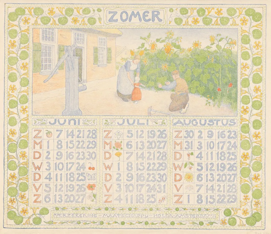 Kalenderblad Voor Zomer 1904 Van De Verzekering Maatschappij Holda In Amsterdam 2