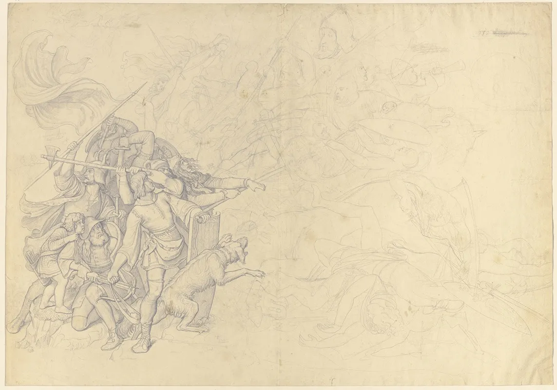 Kampf Der Sachsen Und Franken Wall Art by Wilhelm von Kaulbach - High-Resolution Digital Print