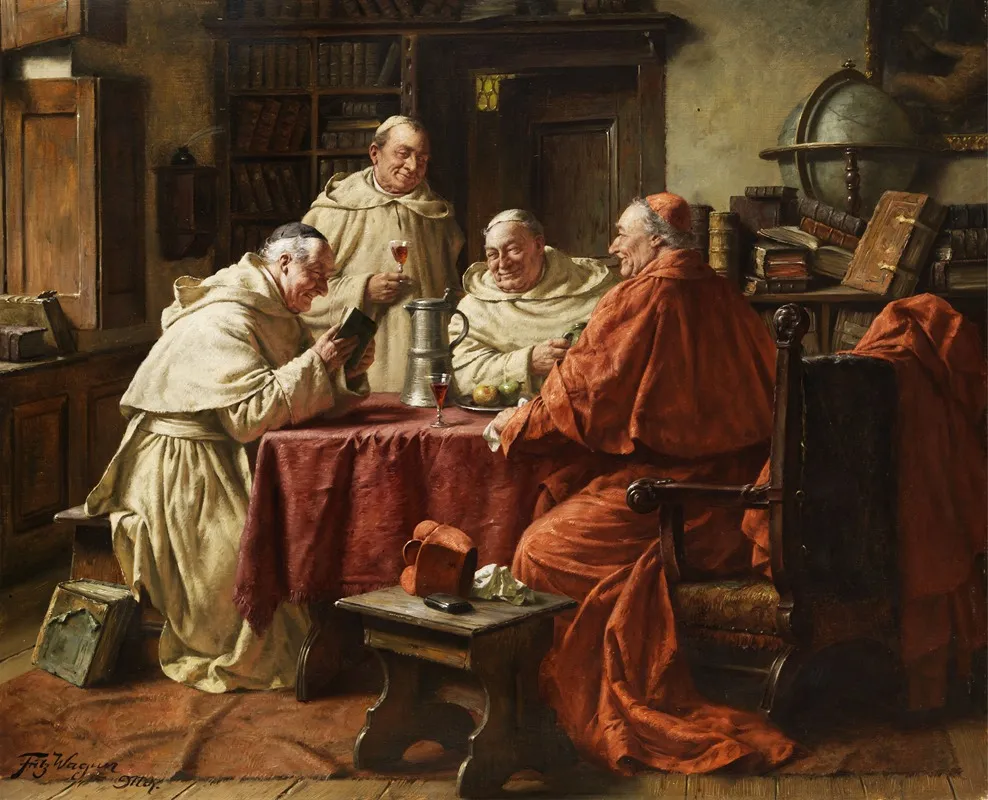 Kardinal Mit Monchen In Einer Klosterbibliothek Wall Art by Fritz Wagner - High-Resolution Digital Print