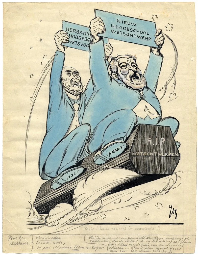 Karikatuur Van Emile Braun En Pierre Nolf Op Een Vliegende Doodskist Wall Art by Jos De Swerts - High-Resolution Digital Print