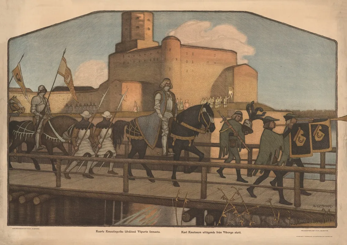 Karl Knutsson Departs From Viborg Castle C 1440 Wall Art by Albert Gebhard - High-Resolution Digital Print
