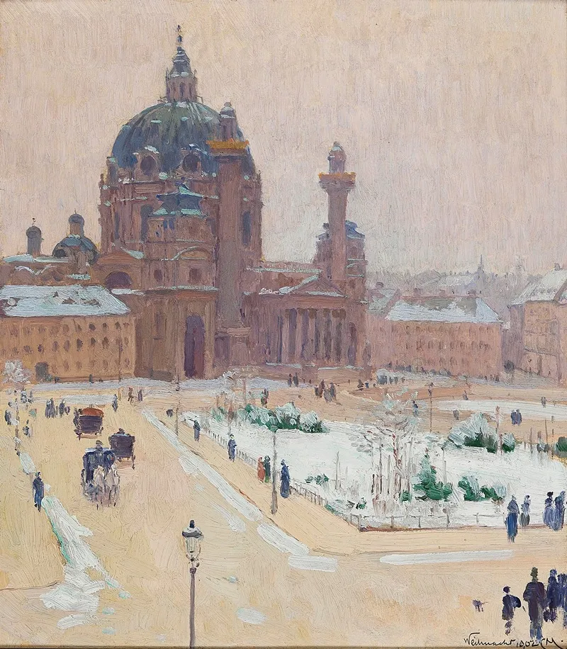 Karlskirche Im Winter Church Of St Charles In Winter Wall Art by Carl Moll - High-Resolution Digital Print