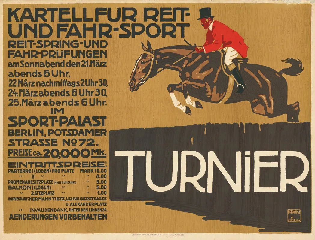 Kartell Fur Reit Und Fahrsport Turnier Wall Art by Ludwig Hohlwein - High-Resolution Digital Print