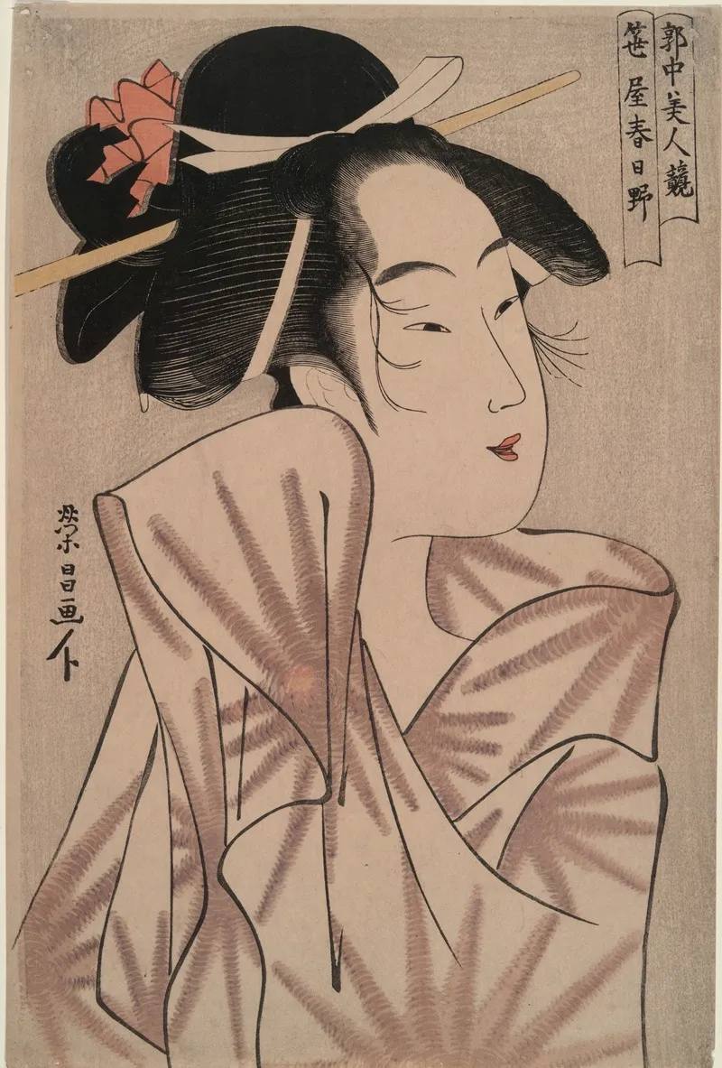 Kasugano Of Sasa Ya House Of Bamboo Grass Beauties Of The Gay Quarters Wall Art by Chokosai Eisho - High-Resolution Digital Print