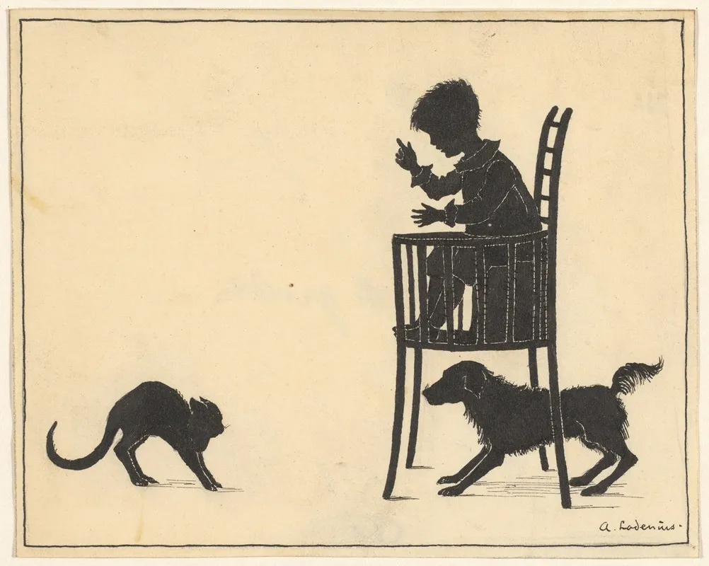 Kat En Hond Rond Een Kinderstoel