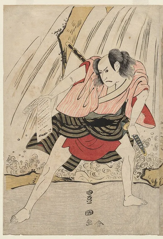 Kataoka Nizaemon Vii And Ichikawa Yaozo Iii In A Confrontation Beside A Waterfall 3 Wall Art by Toyokuni Utagawa - High-Resolution Digital Print