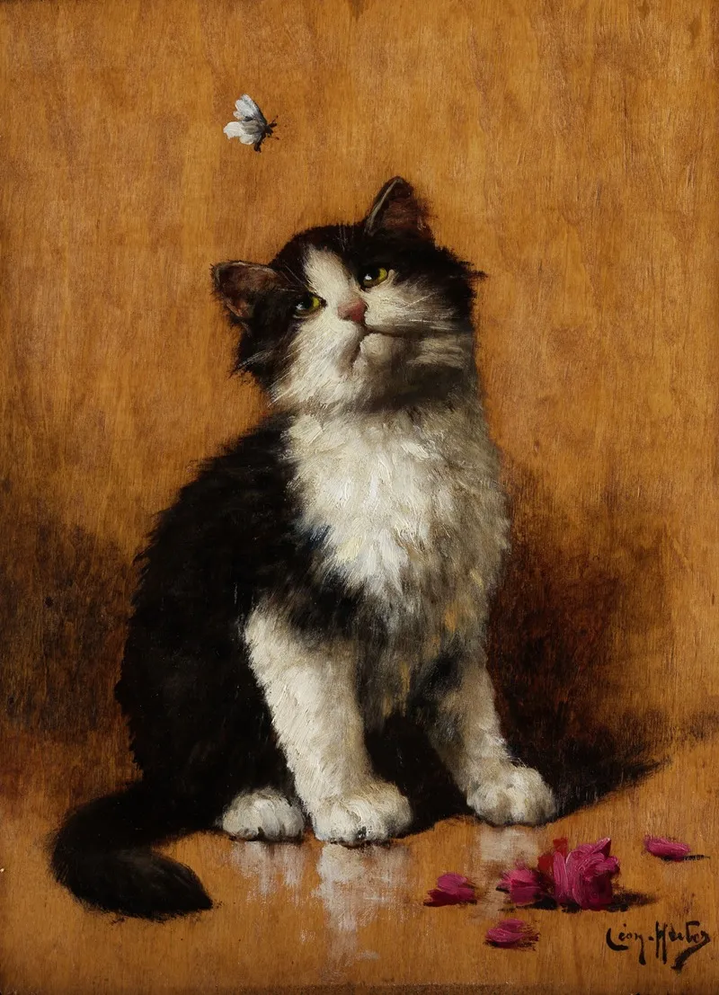 Katzchen Mit Schmetterling Wall Art by Léon Huber - High-Resolution Digital Print