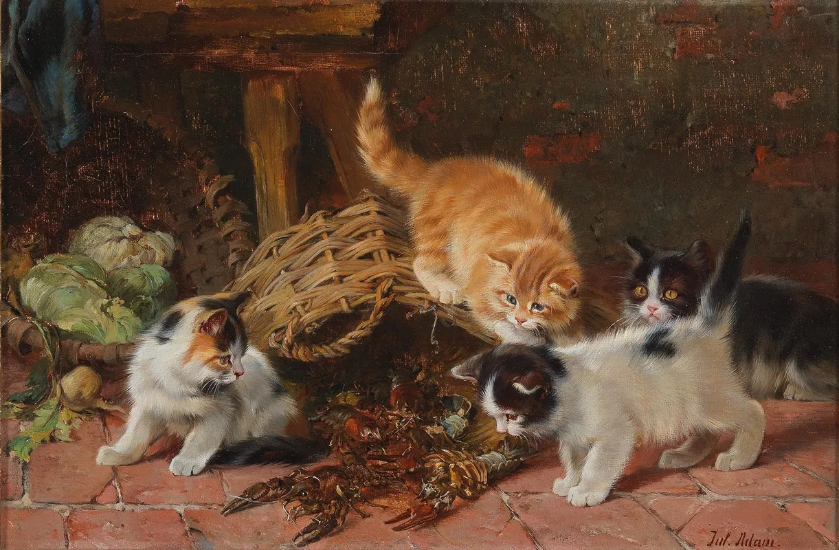 Katzchen Und Flusskrebse Wall Art by Julius Adam the elder - High-Resolution Digital Print