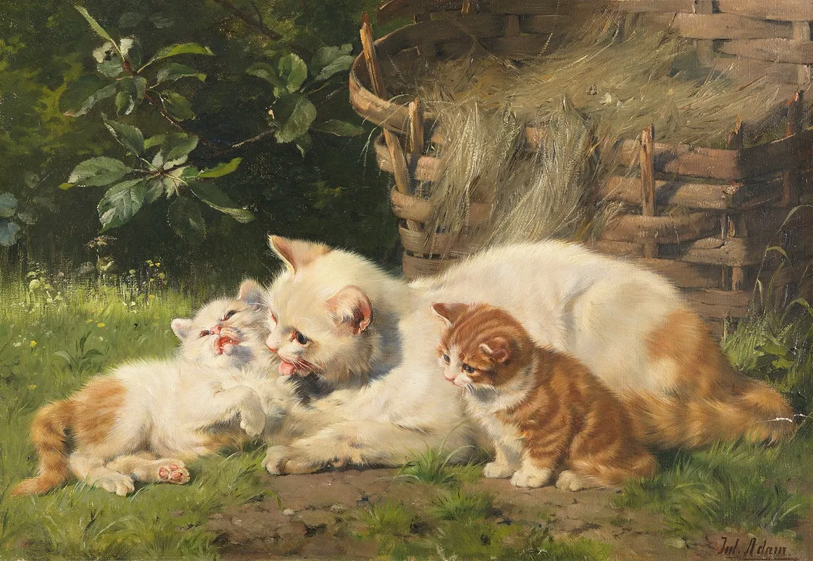 Katzenmutter Mit Ihren Beiden Jungen Wall Art by Julius Adam the younger - High-Resolution Digital Print