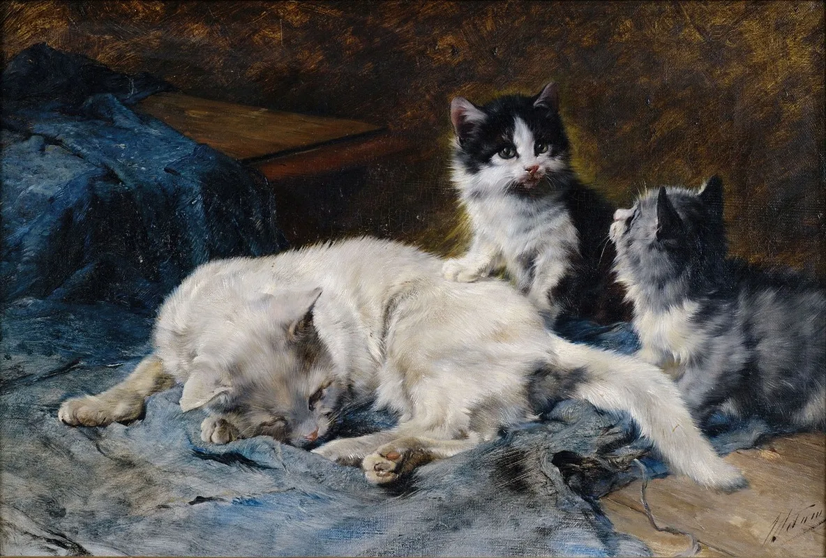 Katzenmutter Mit Zwei Katzchen Wall Art by Julius Anton Adam - High-Resolution Digital Print