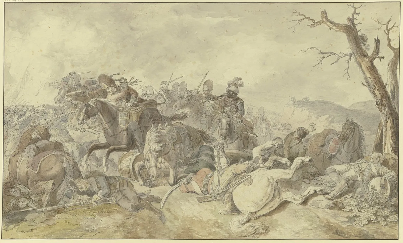 Kavallerieangriff Gegen Infanterie Rechts Ein Sterbender Tambour Wall Art by Georg Friedrich Hoch - High-Resolution Digital Print